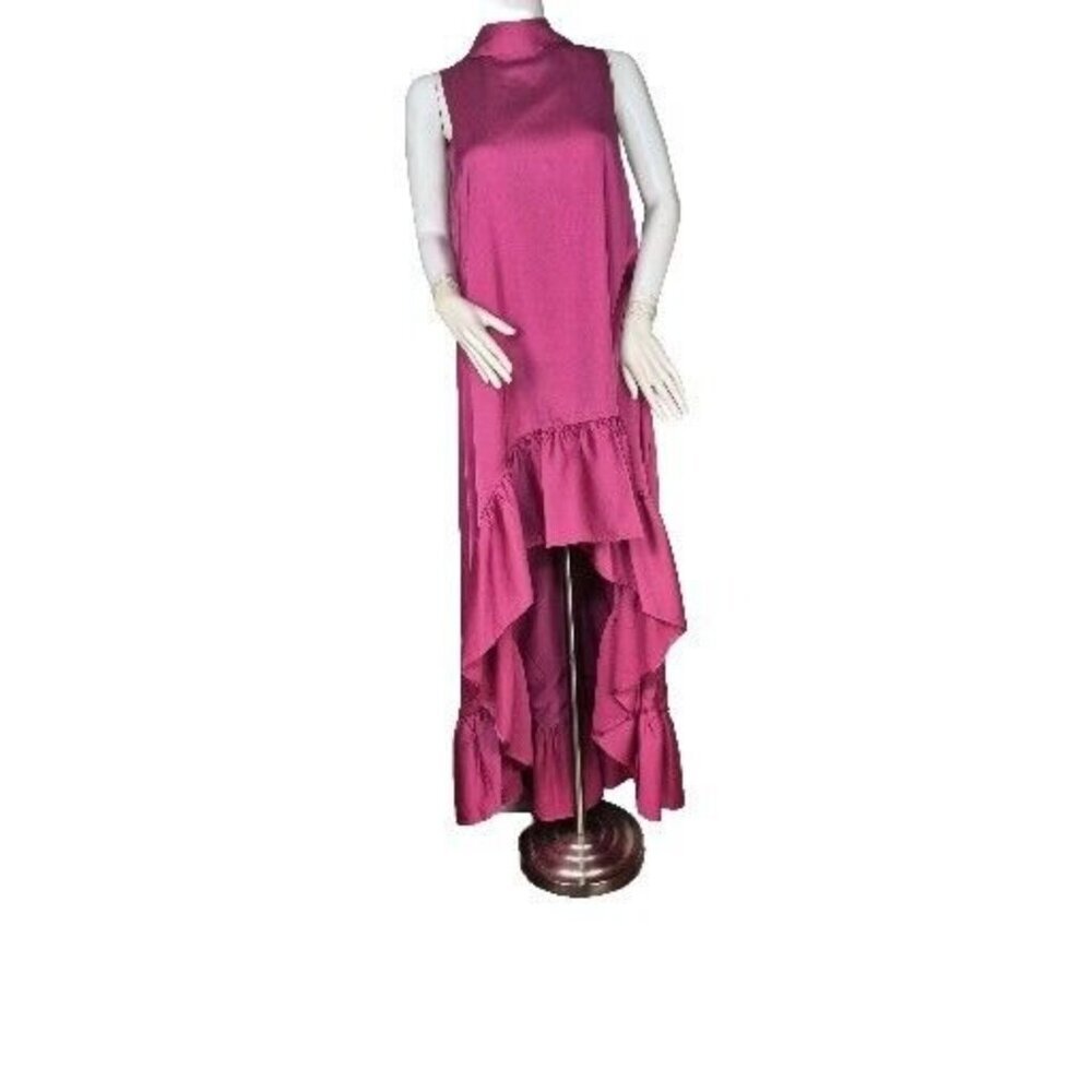 Badgley Mischka Women's Dress Size 10 Harper Satin Mock Neck Pink Fuchsia (49)